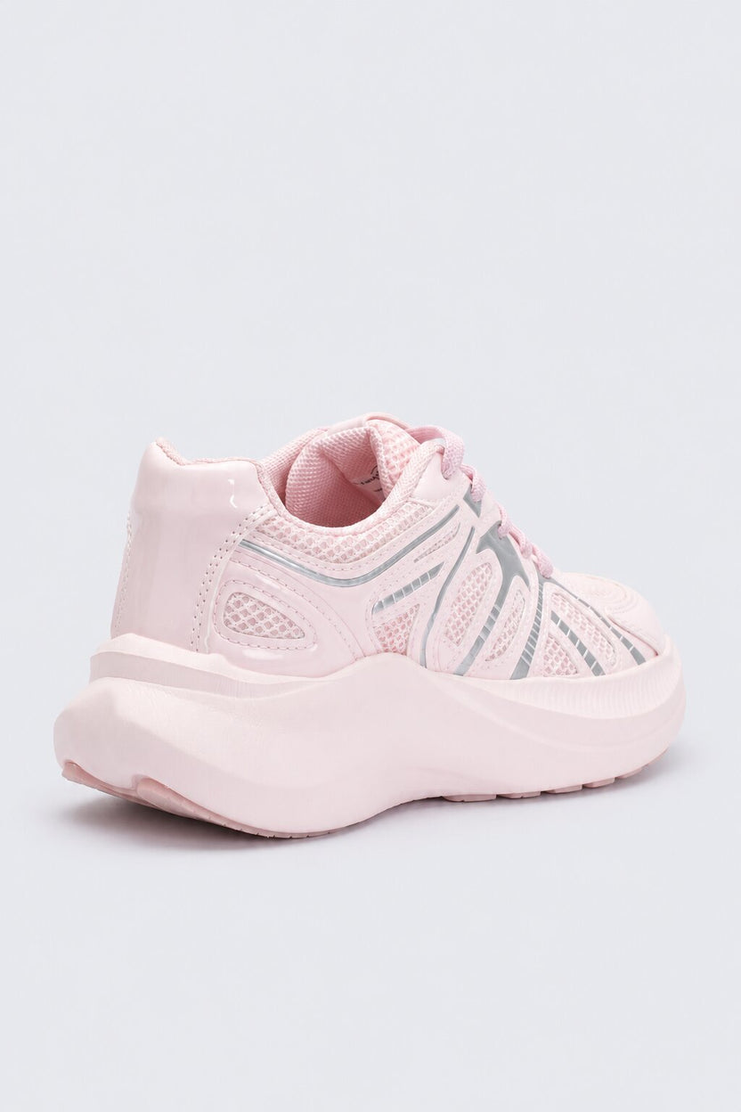 Womens Pastel Pink Mesh Lace-Up Sneaker - Image 3
