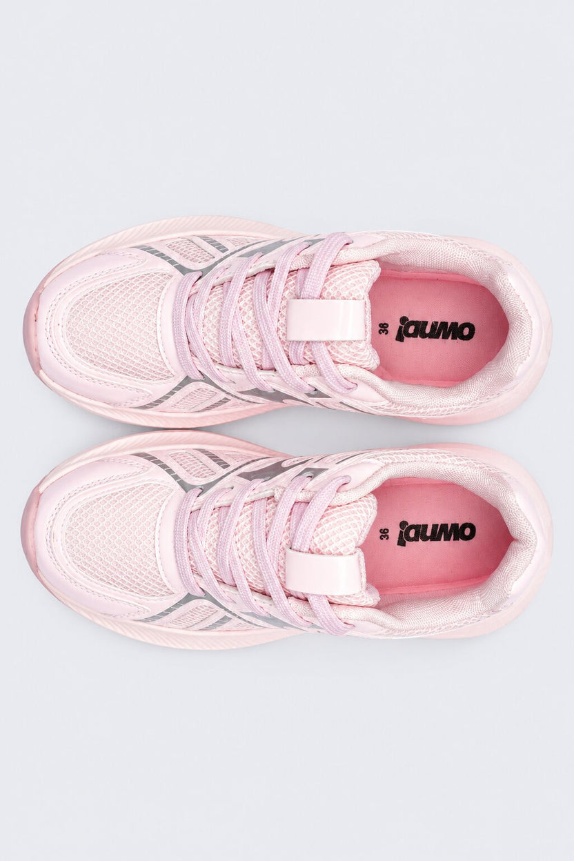 Womens Pastel Pink Mesh Lace-Up Sneaker - Image 4