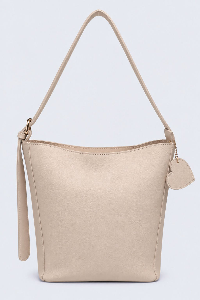 Womens Minimalist Beige PU Tote Bag - Image 2