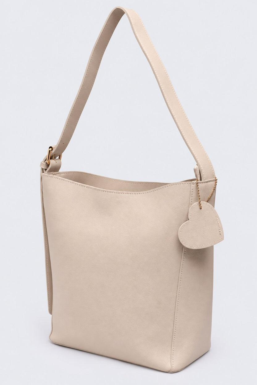 Womens Minimalist Beige PU Tote Bag - Image 3