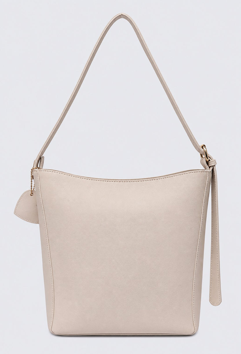 Womens Minimalist Beige PU Tote Bag - Image 4