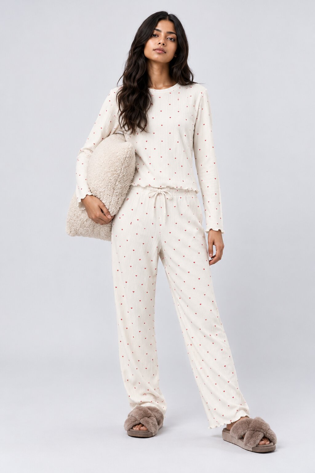 Womens White Heart Relaxed Fit Nightwear Set - Image 1