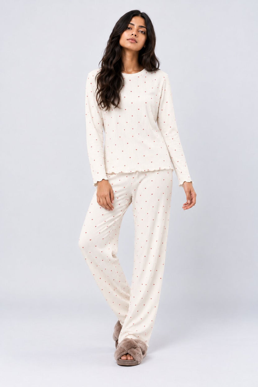 Womens White Heart Relaxed Fit Nightwear Set - Image 2