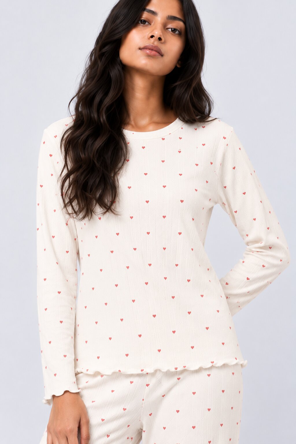 Womens White Heart Relaxed Fit Nightwear Set - Image 9