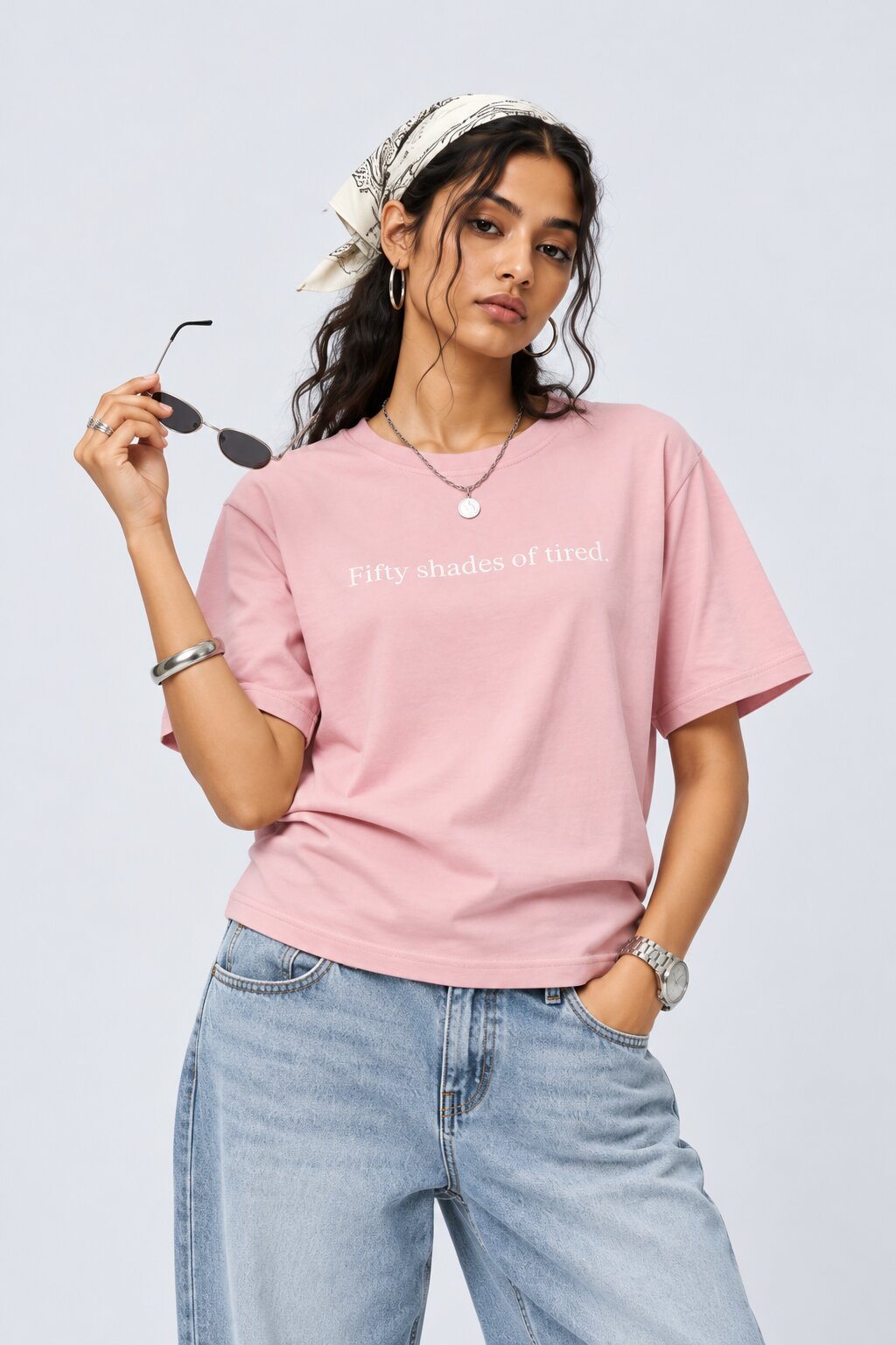 Womens Pink Patterned Relaxed Fit T Shirt - Image 1