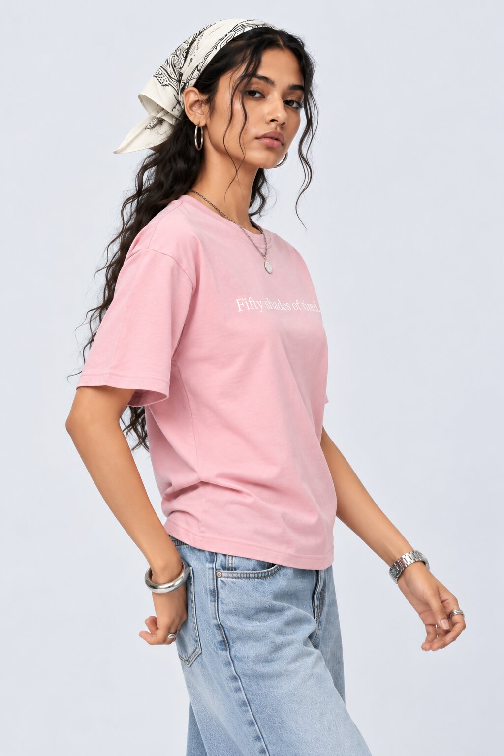 Womens Pink Patterned Relaxed Fit T Shirt - Image 4