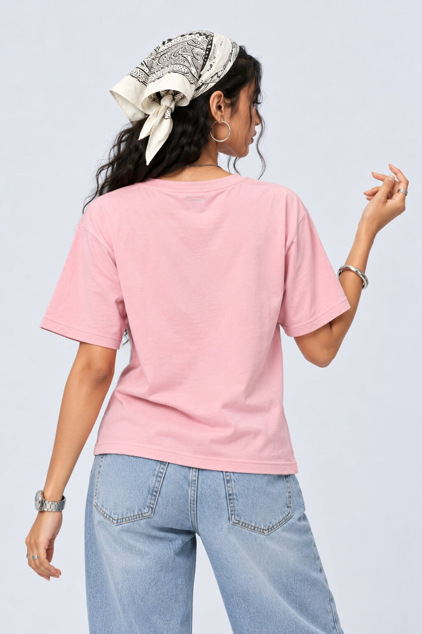 Womens Pink Patterned Relaxed Fit T Shirt - Image 5