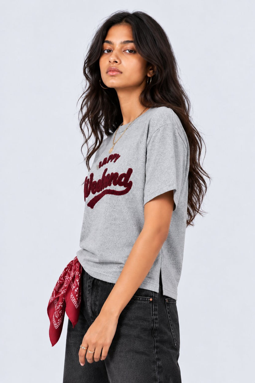 Womens Grey Placement Printed Regular Fit T Shirt - Image 2