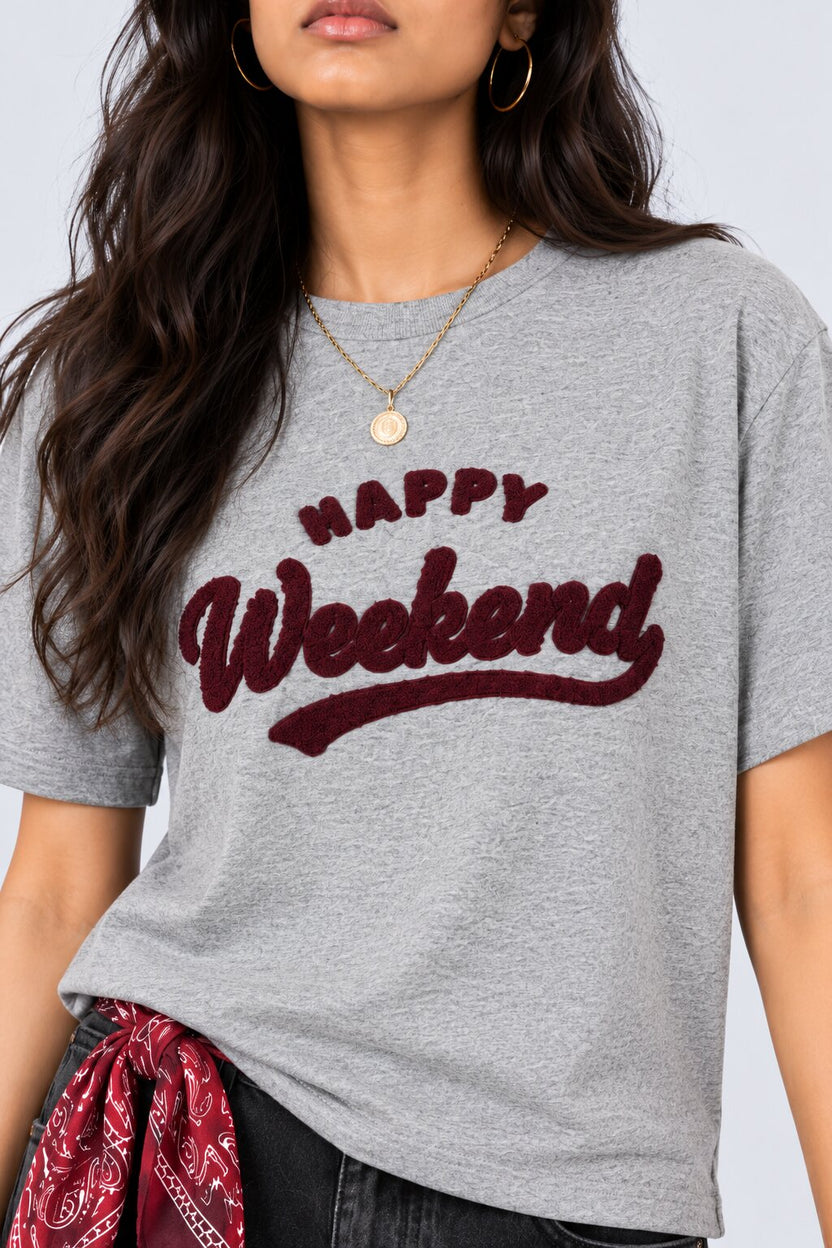 Womens Grey Placement Printed Regular Fit T Shirt - Image 8