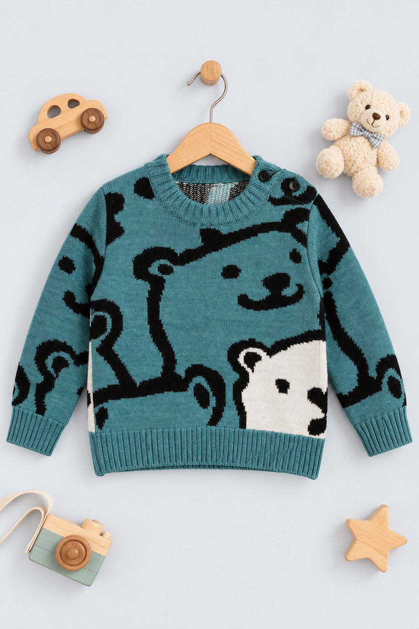 Infant Boys Teal Knitted Regular Fit Sweater - Image 1