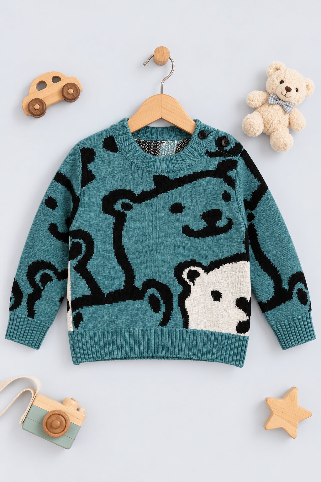Infant Boys Teal Knitted Regular Fit Sweater - Image 1