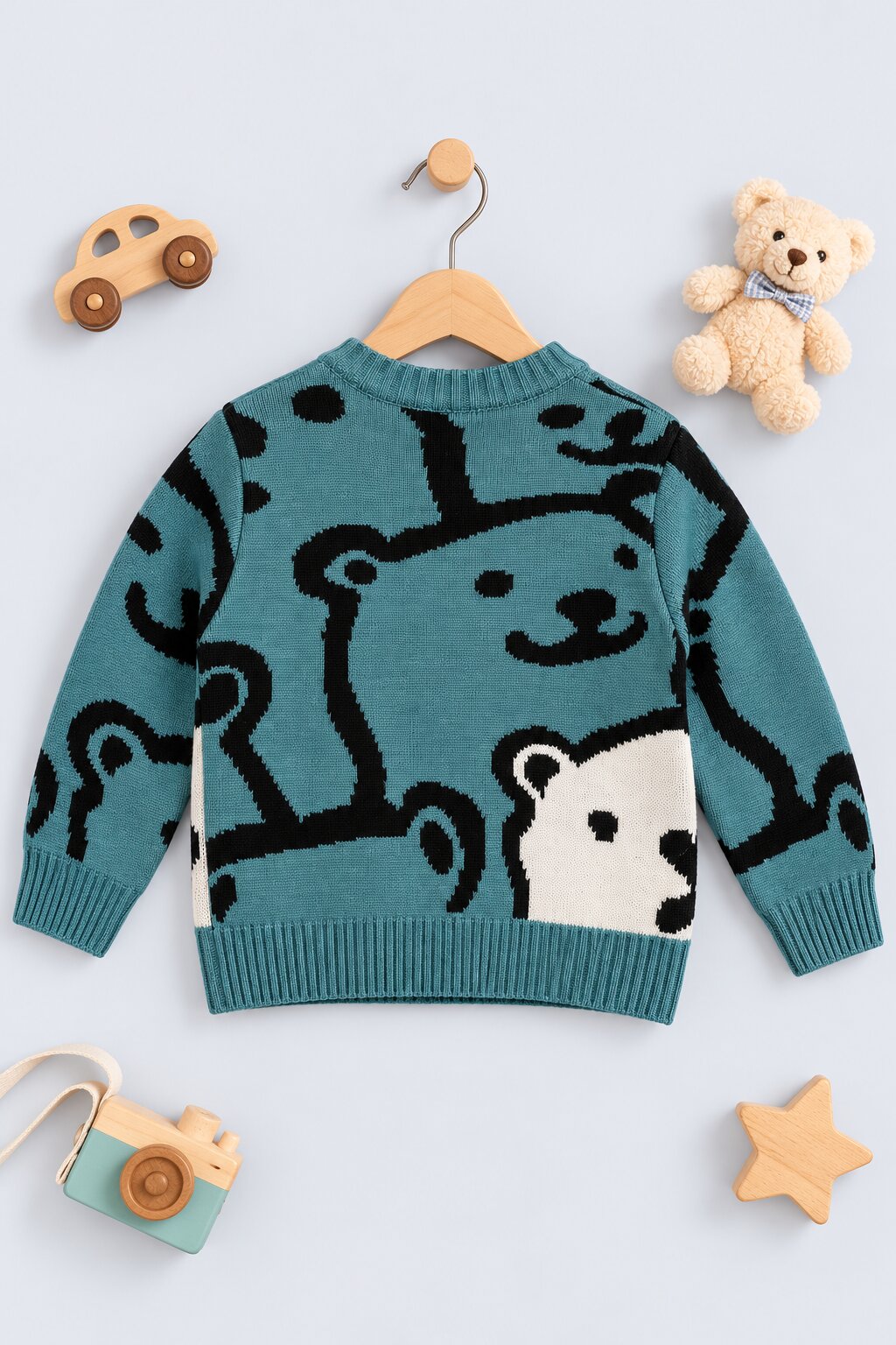 Infant Boys Teal Knitted Regular Fit Sweater - Image 3