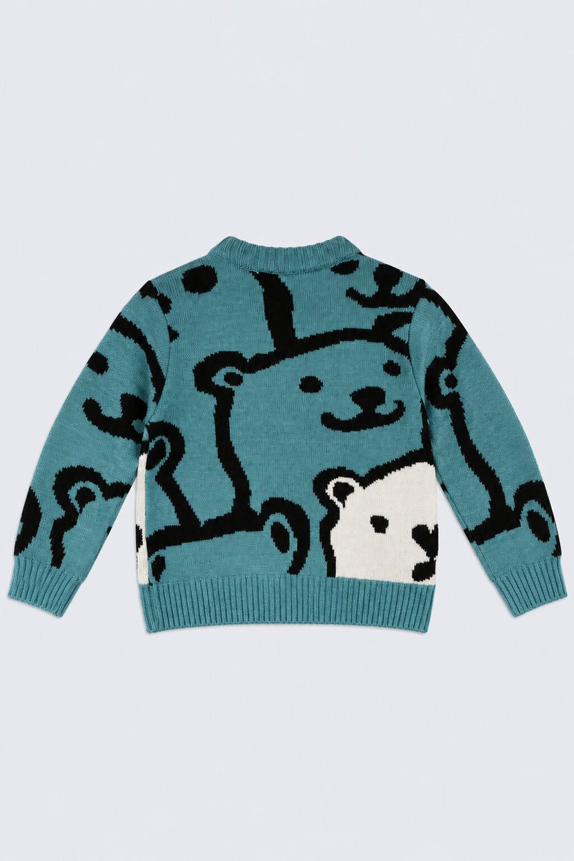 Infant Boys Teal Knitted Regular Fit Sweater - Image 4