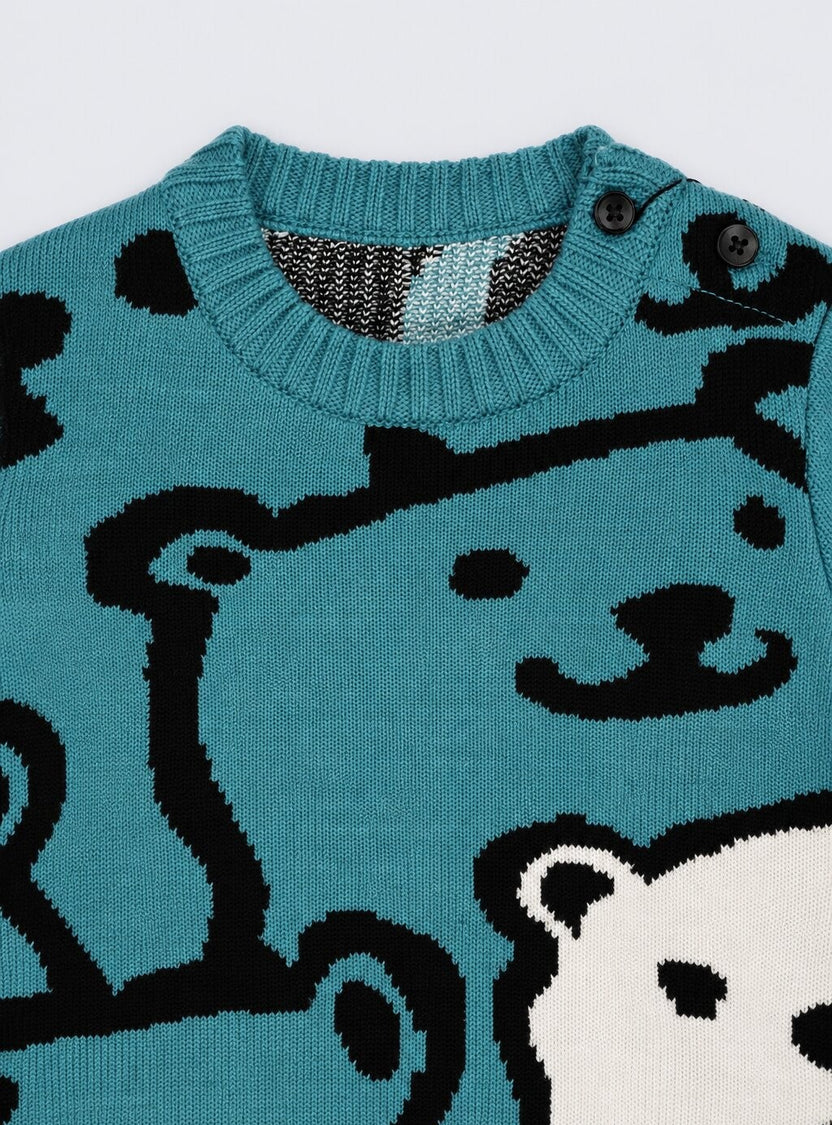 Infant Boys Teal Knitted Regular Fit Sweater - Image 6