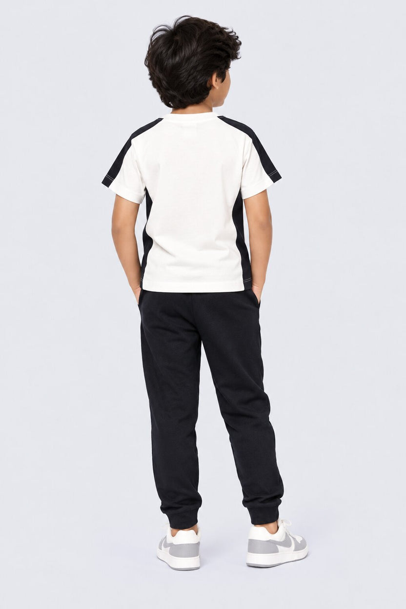Boys Black Cotton Regular Fit Co-Ord Set - Image 3