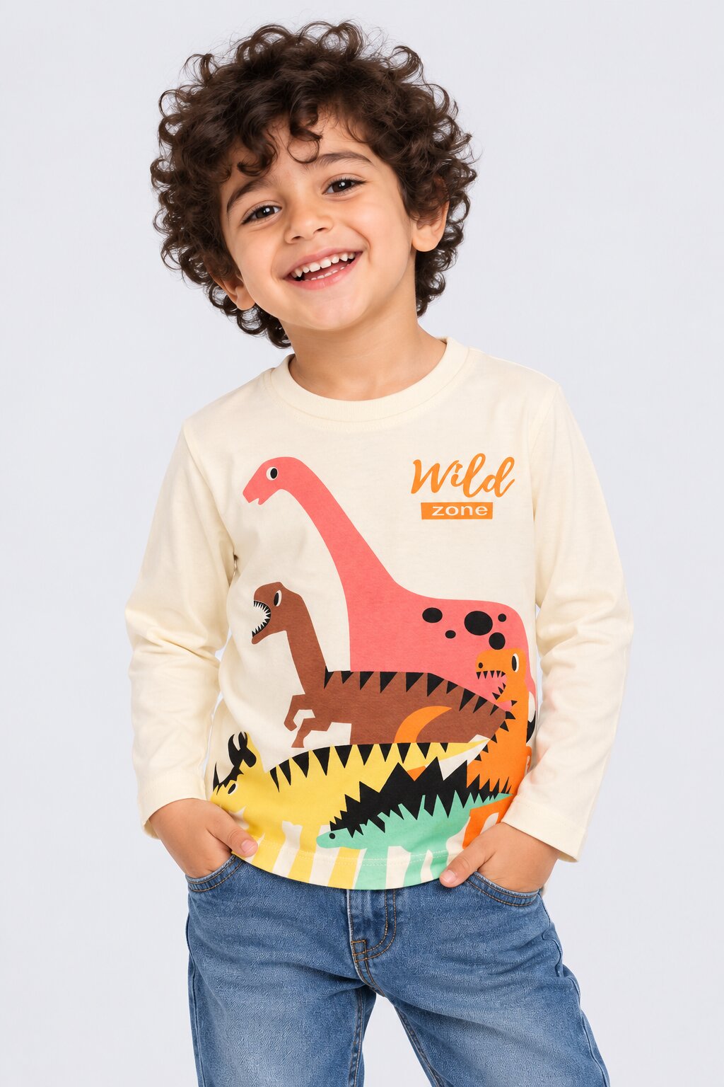 Boys Off White Cartoon Regular Fit T-Shirt - Image 1
