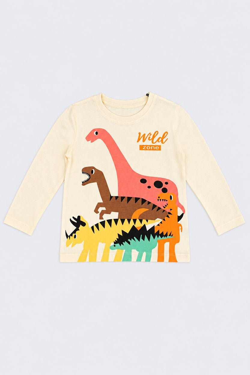 Boys Off White Cartoon Regular Fit T-Shirt - Image 2
