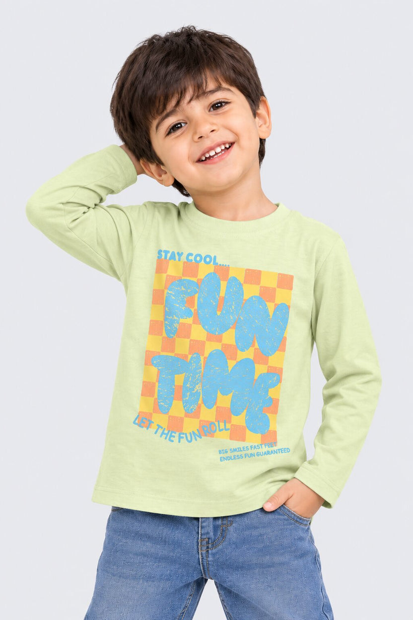 Boys Green Cotton Regular Fit T-Shirt - Image 1