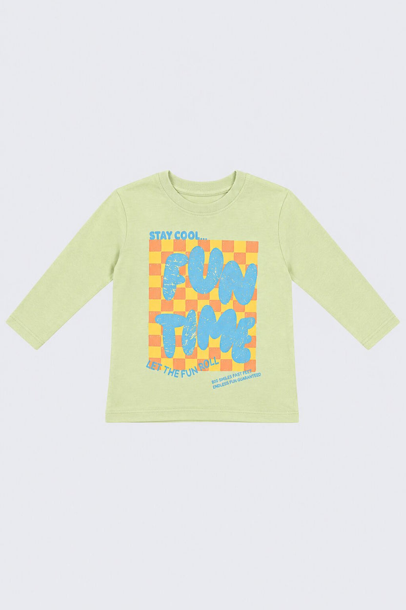Boys Green Cotton Regular Fit T-Shirt - Image 2