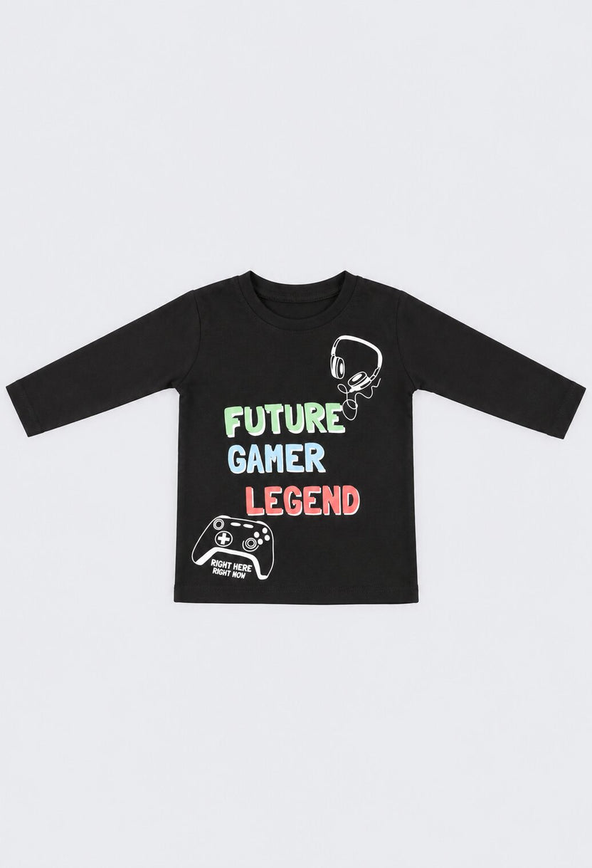 Boys Black Graphic Regular Fit T-Shirt - Image 2