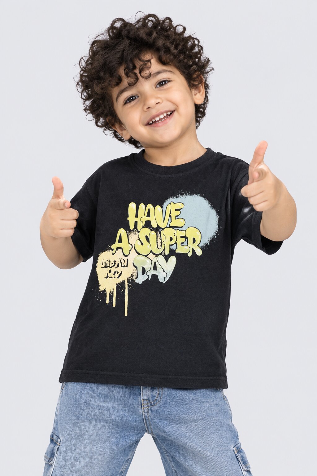 Boys Black Cotton Regular Fit T-Shirt - Image 1