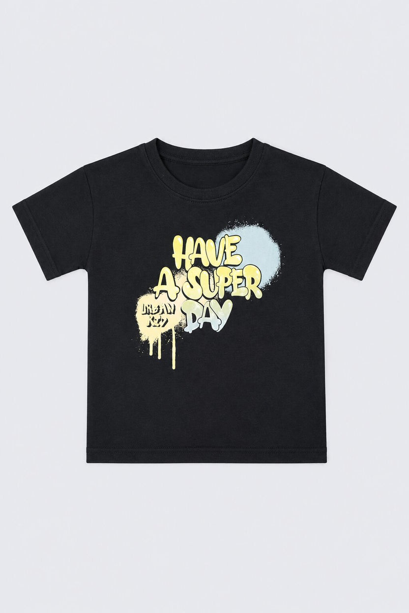 Boys Black Cotton Regular Fit T-Shirt - Image 2