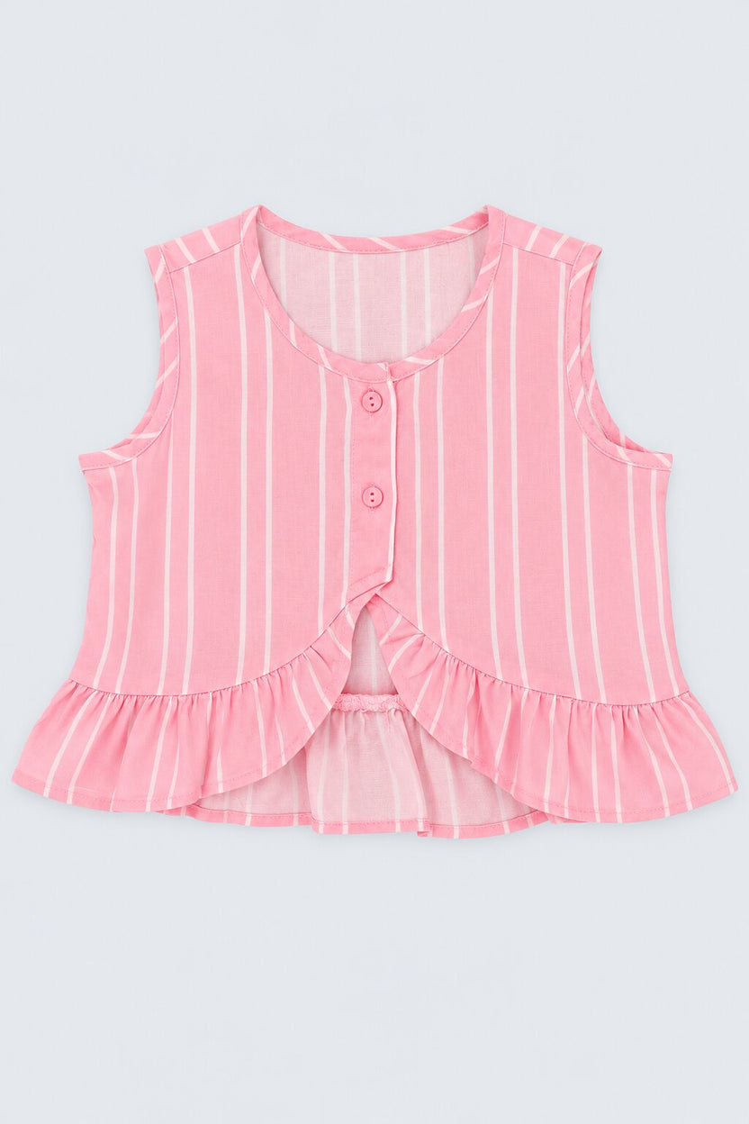 Girls Pink Stripes Regular Fit Co-Ord Set - Image 2