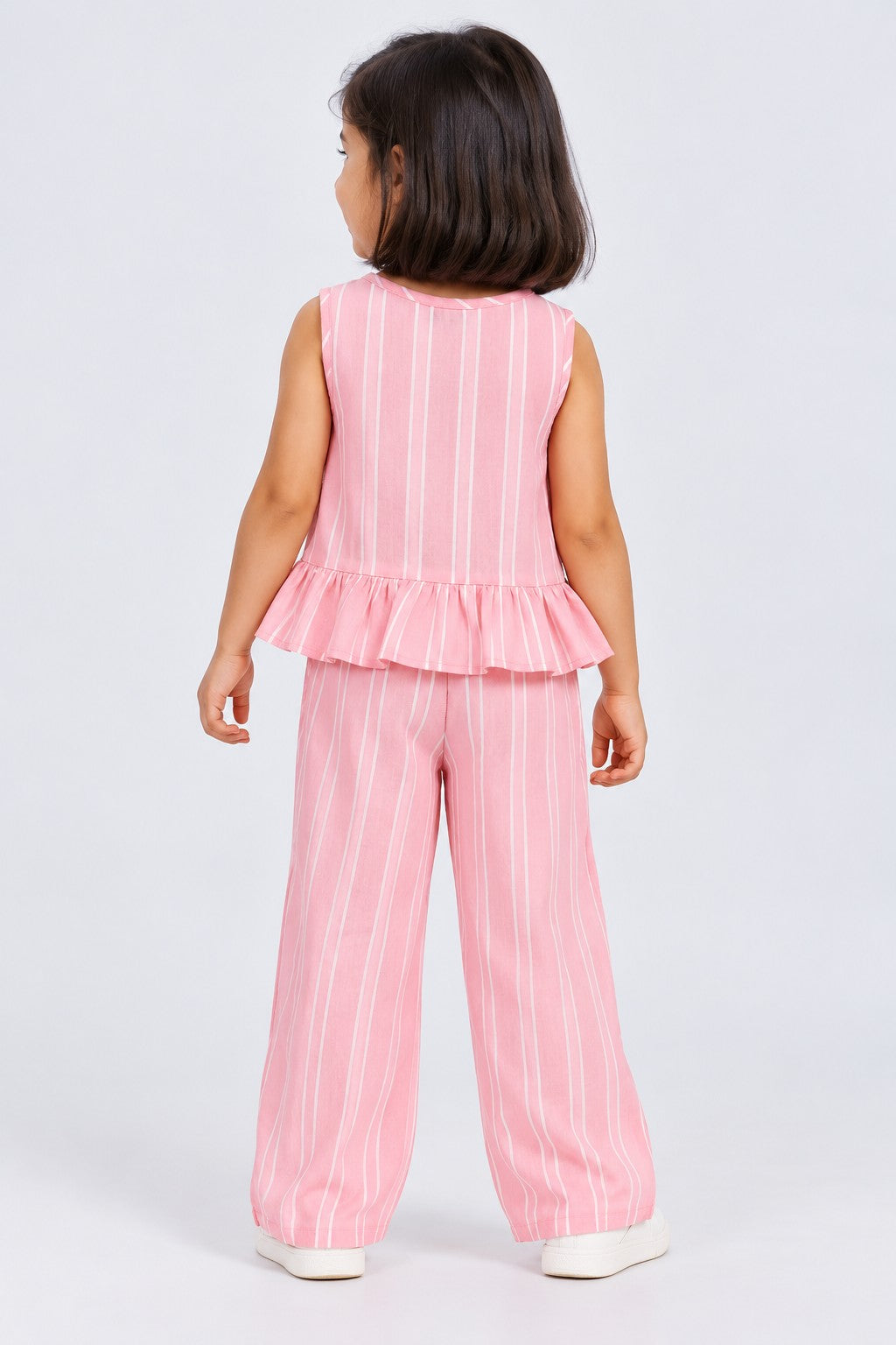 Girls Pink Stripes Regular Fit Co-Ord Set - Image 3