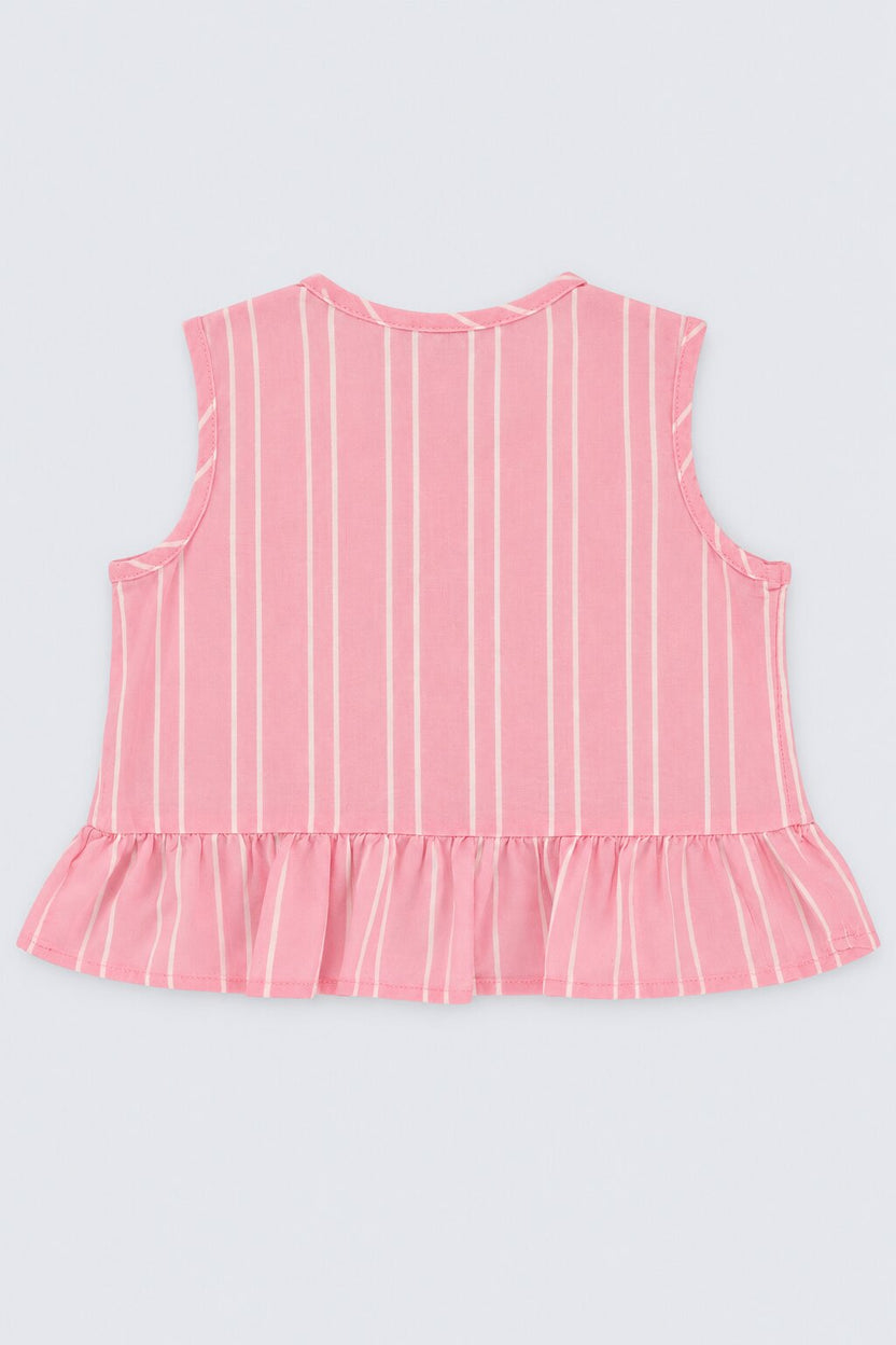 Girls Pink Stripes Regular Fit Co-Ord Set - Image 4