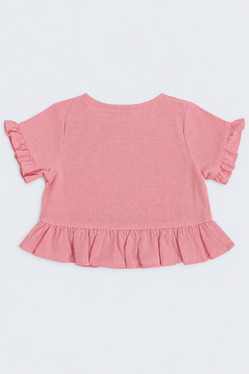 Girls Pink Ruffle Regular Fit Co-Ord Set - Image 4