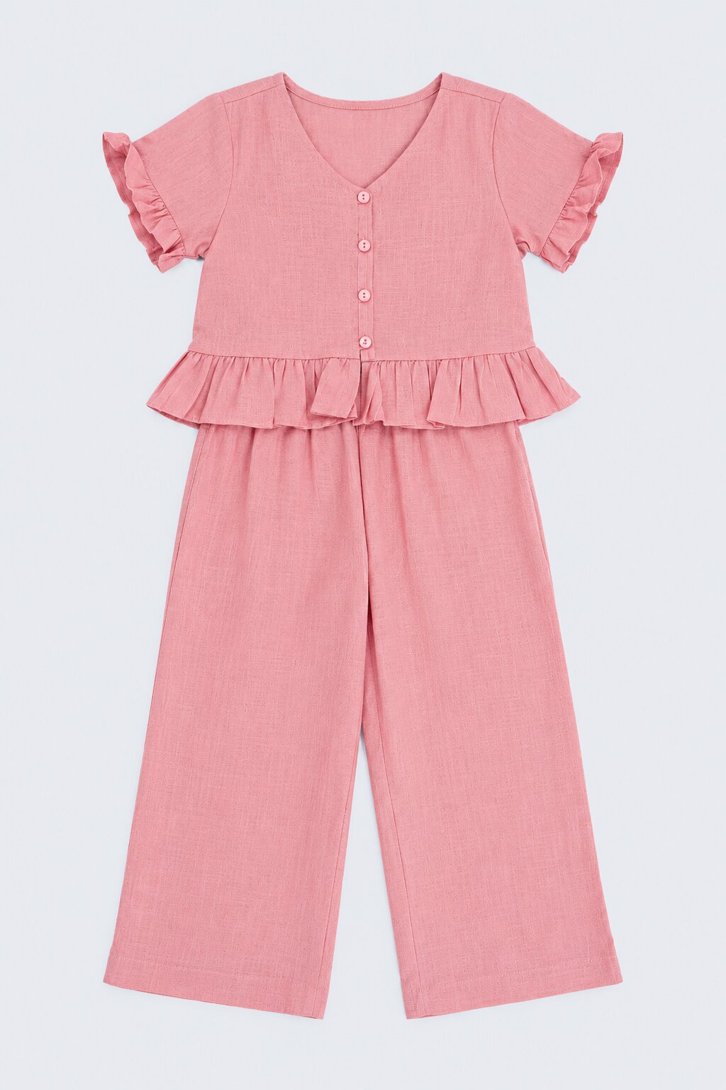 Girls Pink Ruffle Regular Fit Co-Ord Set - Image 6