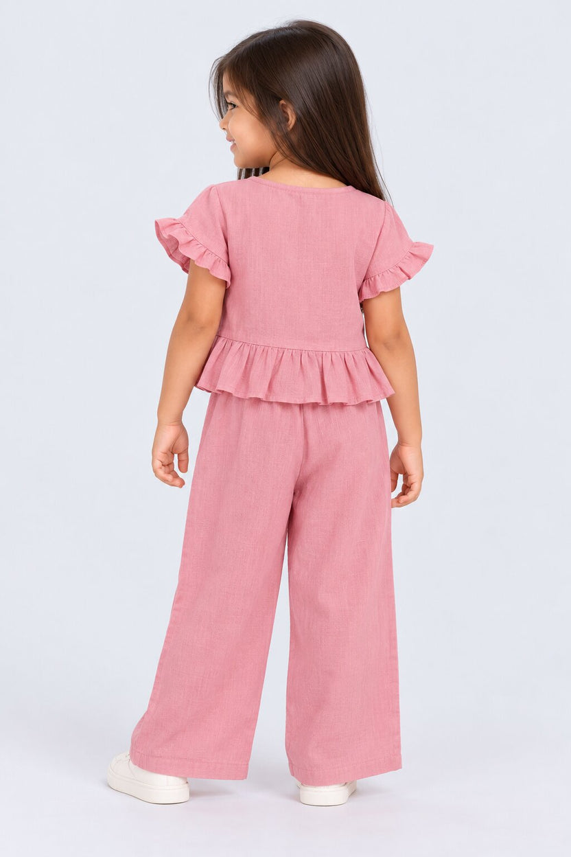 Girls Pink Ruffle Regular Fit Co-Ord Set - Image 7
