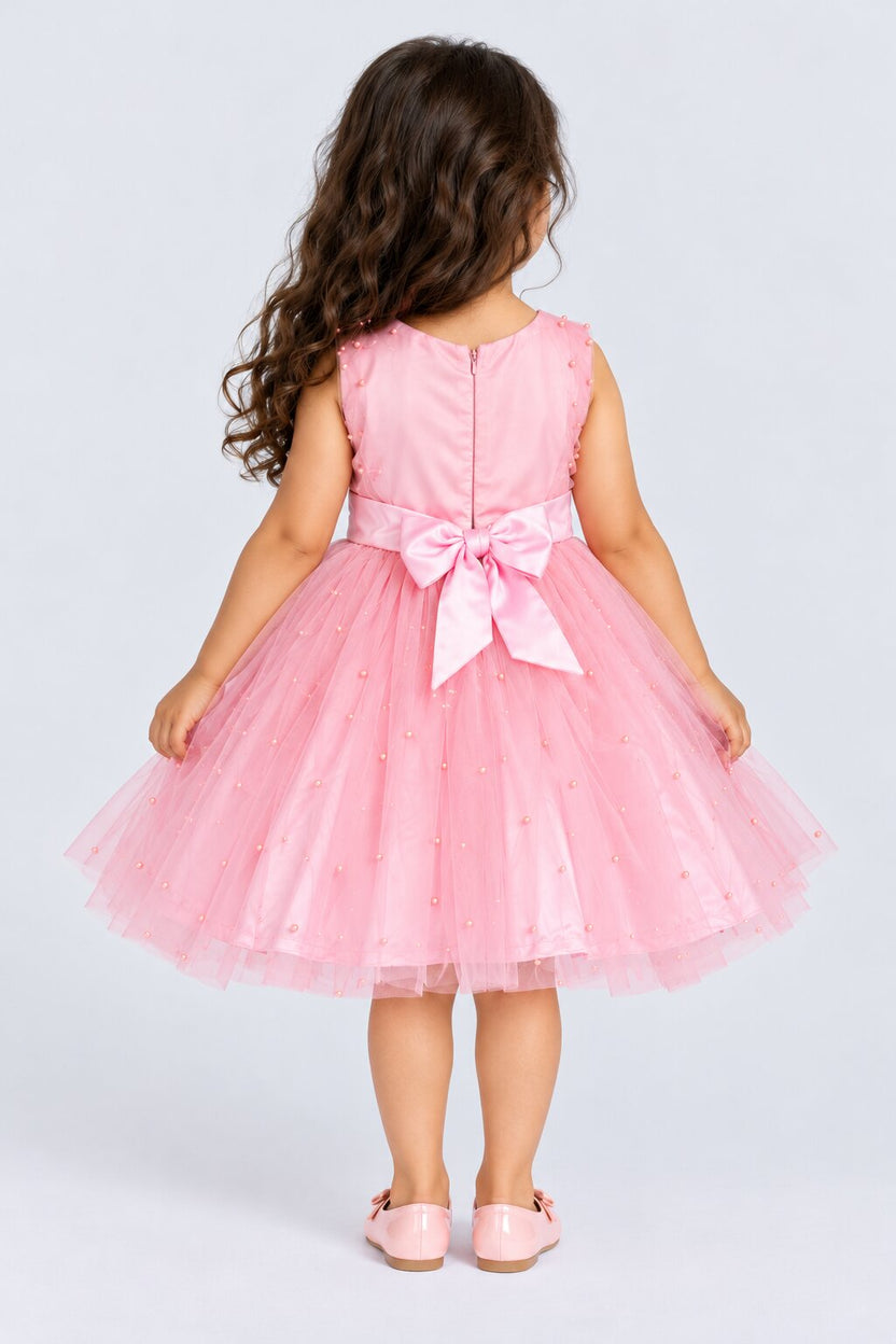 Girls Pink Embellished Flared Dress - Image 3