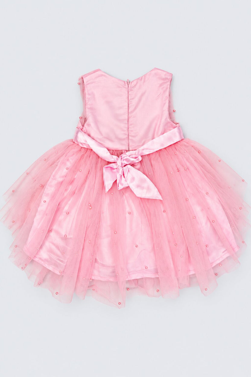 Girls Pink Embellished Flared Dress - Image 4