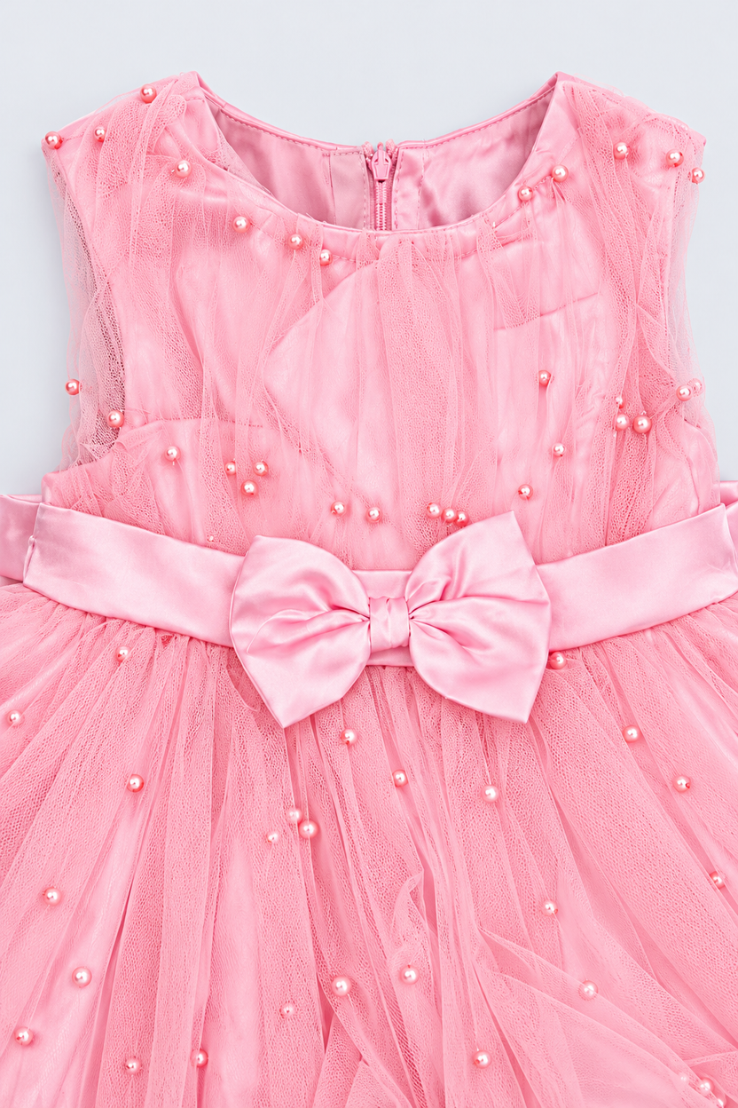 Girls Pink Embellished Flared Dress - Image 6