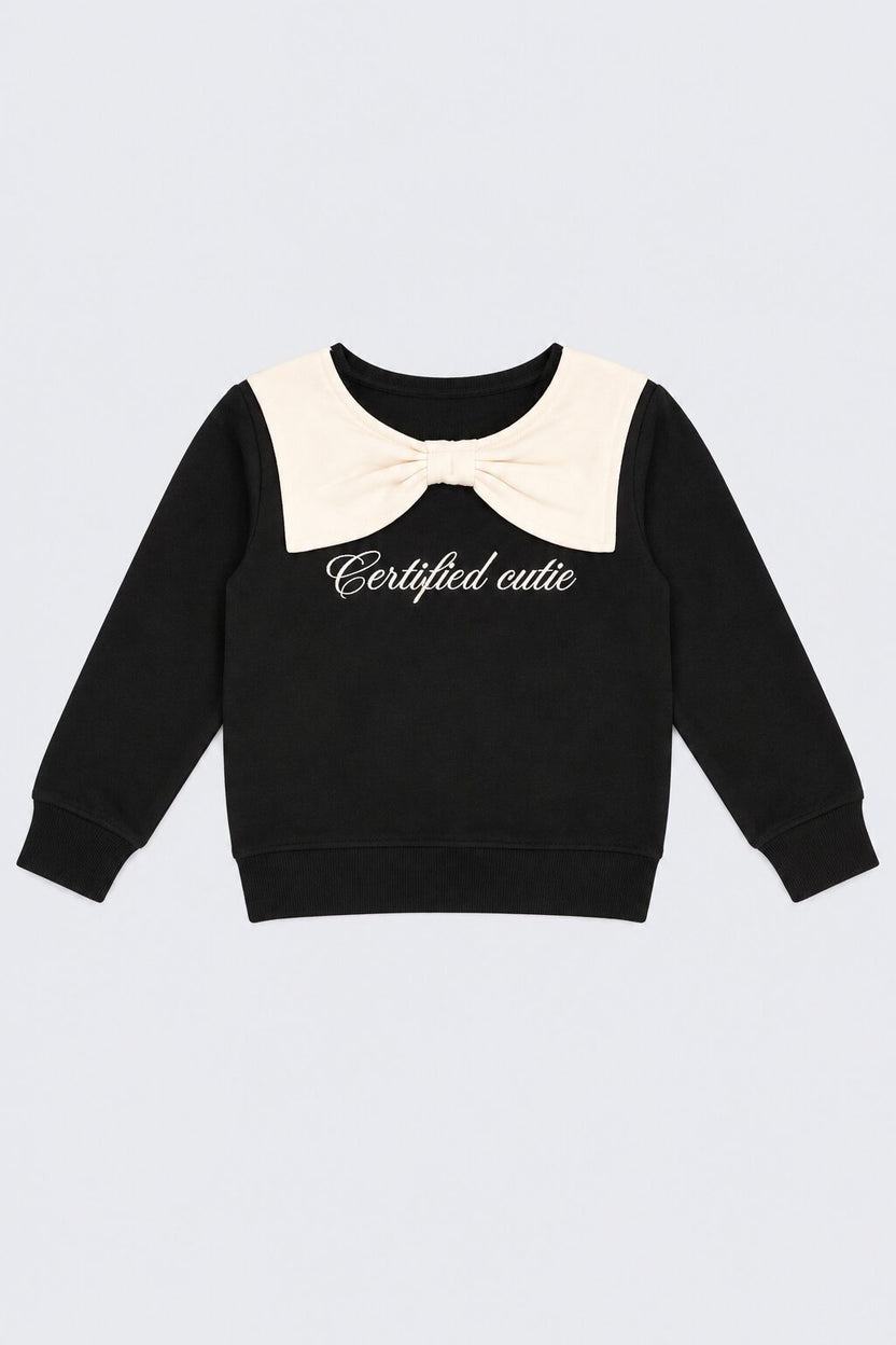 Girls Black Bow Print Relaxed Fit Sweatshirt - Image 2