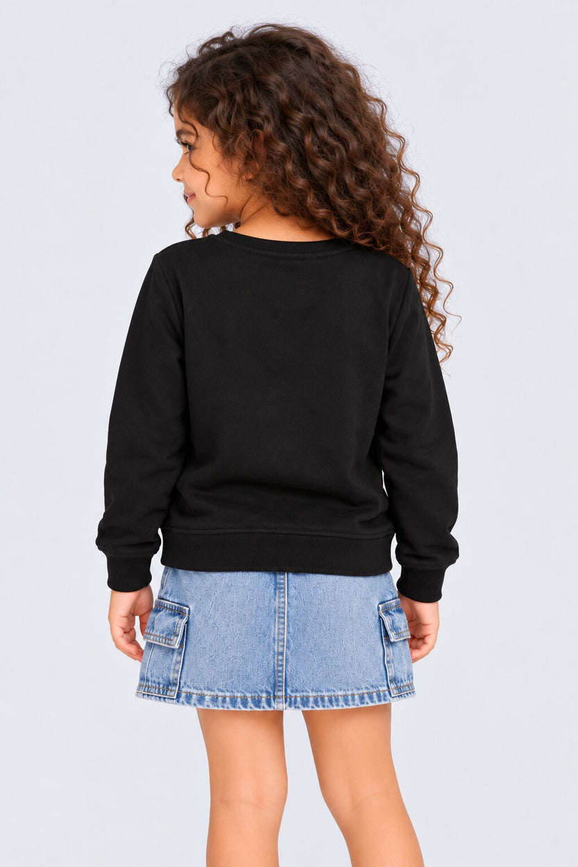 Girls Black Bow Print Relaxed Fit Sweatshirt - Image 3