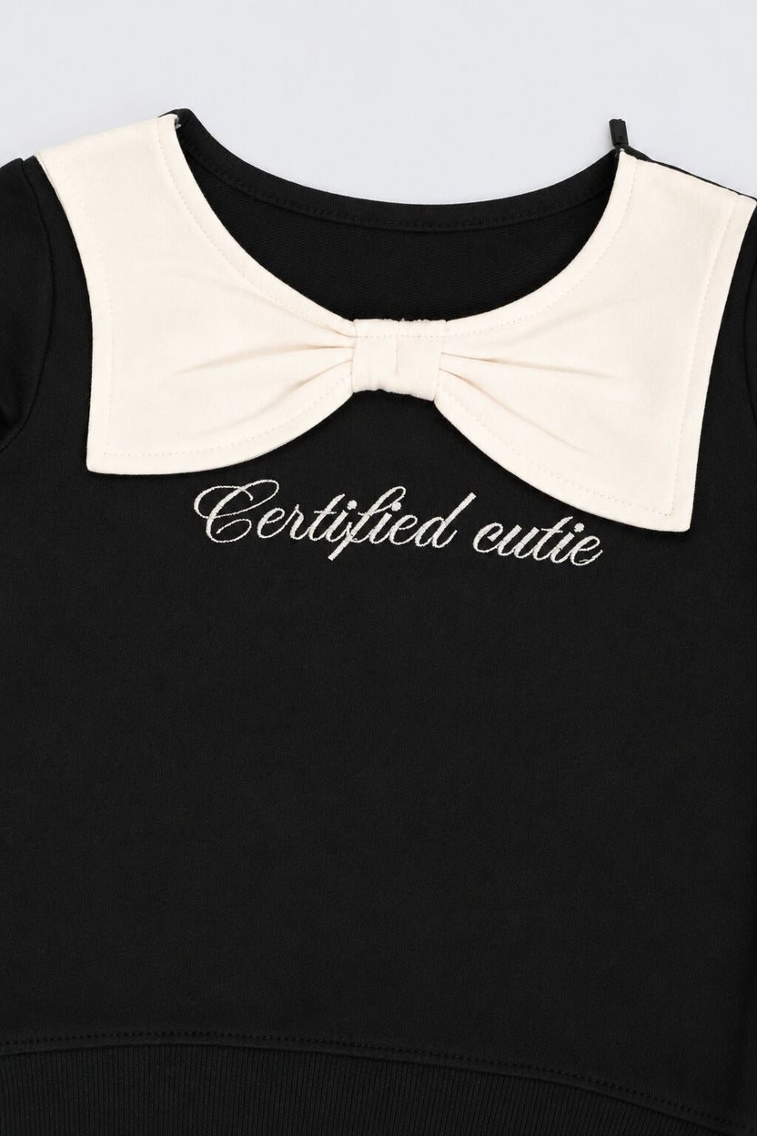 Girls Black Bow Print Relaxed Fit Sweatshirt - Image 5