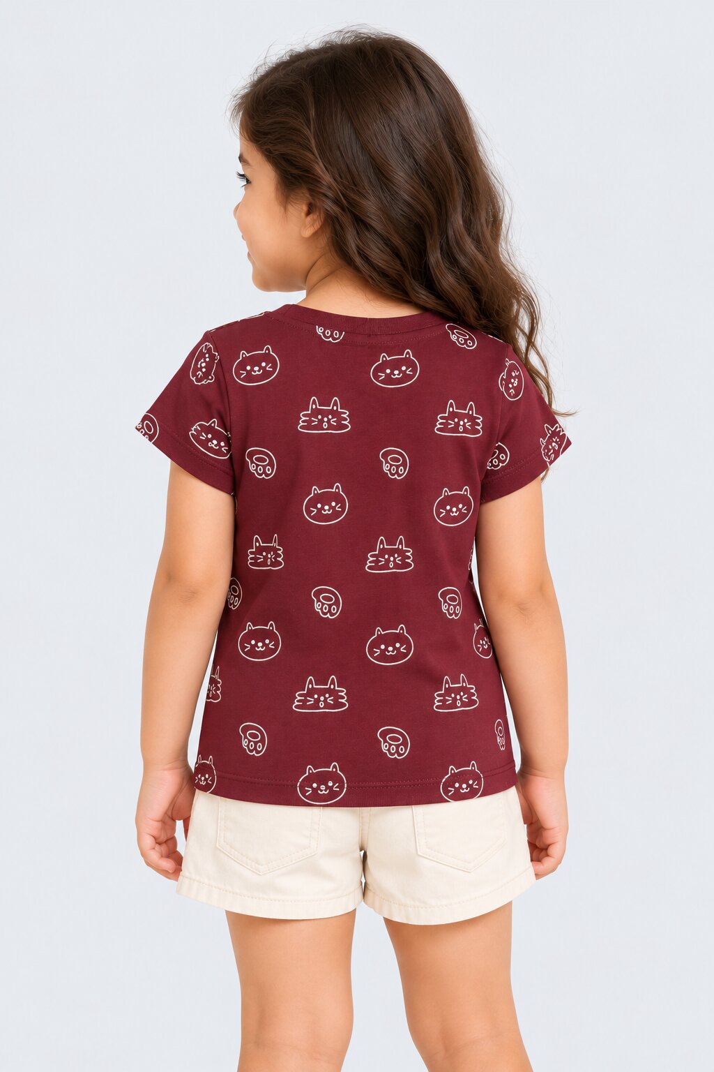 Girls Maroon Cat Graphic Regular Fit T-Shirt - Image 3