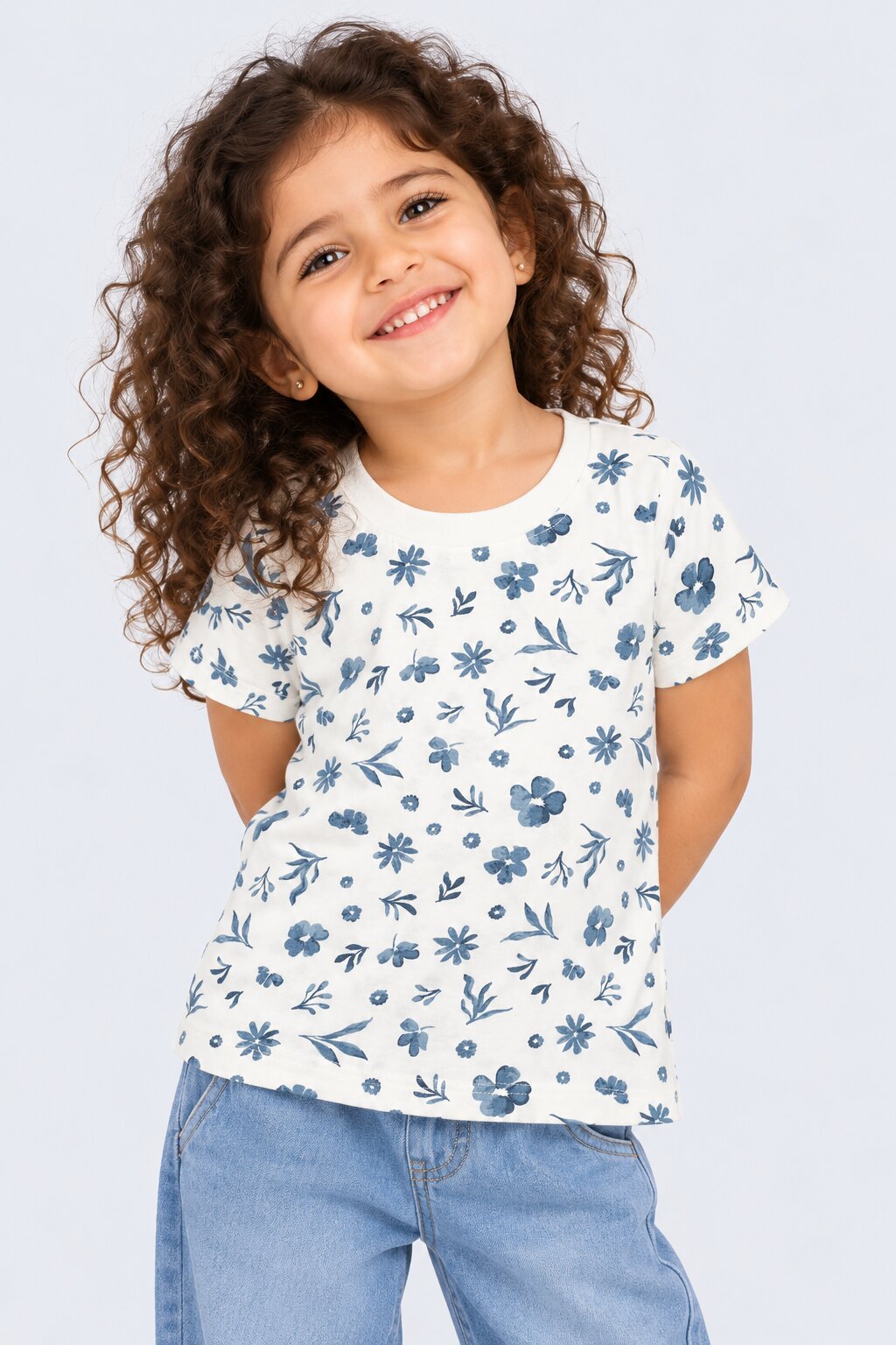 Girls Off White Floral Regular Fit T-Shirt - Image 1