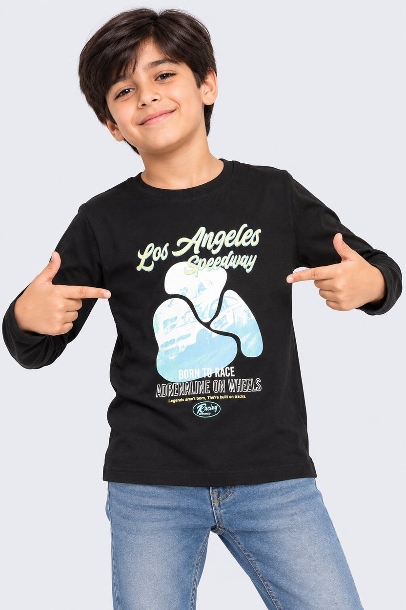 Tweens Boys Black Graphic Regular Fit T-Shirt - Image 1