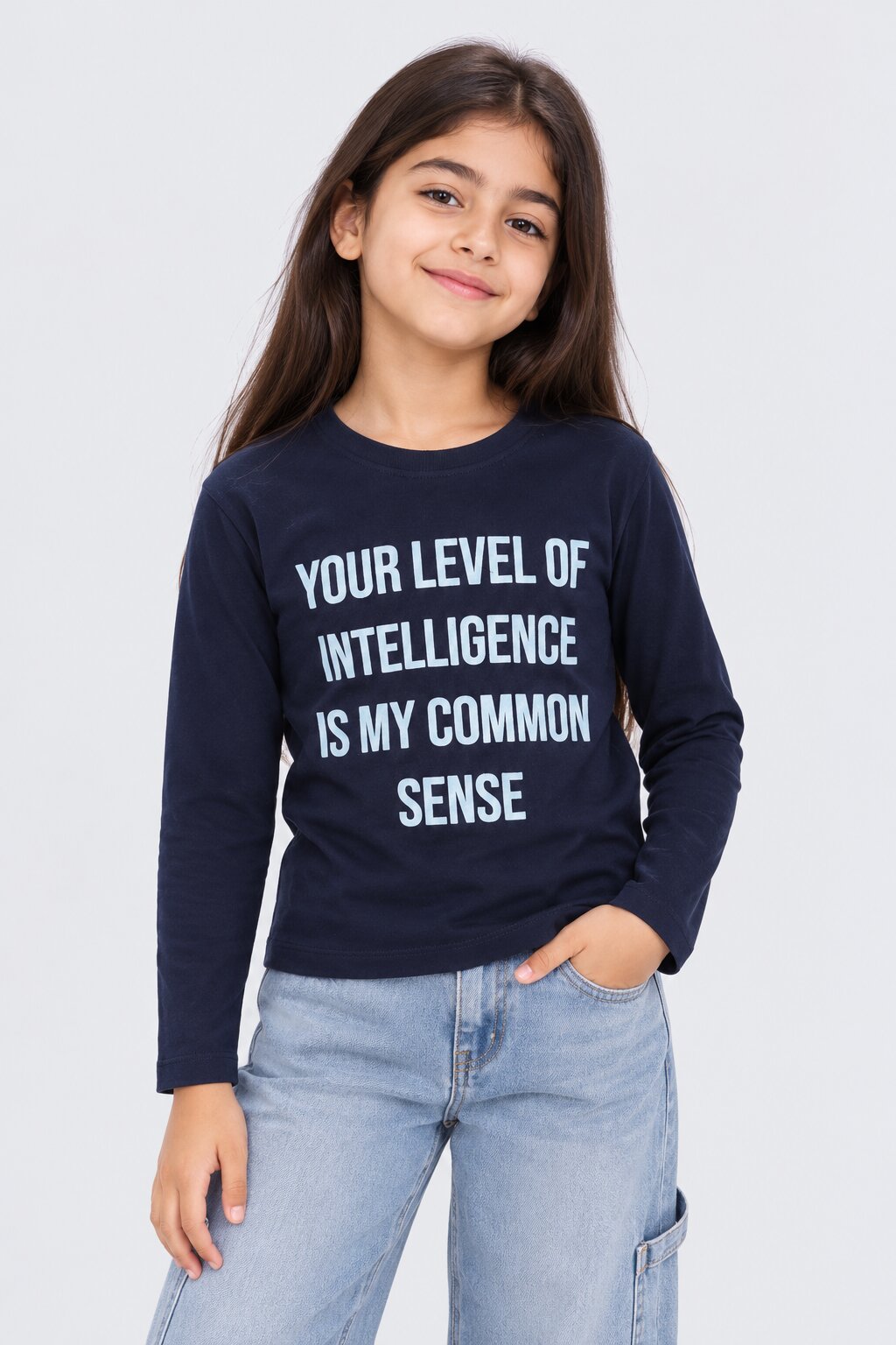 Tweens Girls Navy Typographic Regular Fit T-Shirt - Image 1
