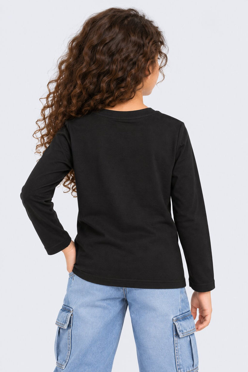 Tweens Girls Black Floral T-Shirt - Image 3
