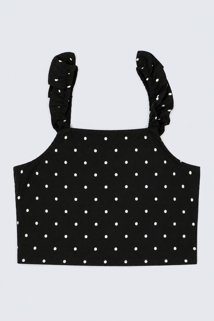 Tweens Girls Black Ruffle Polka Dot Top - Image 2