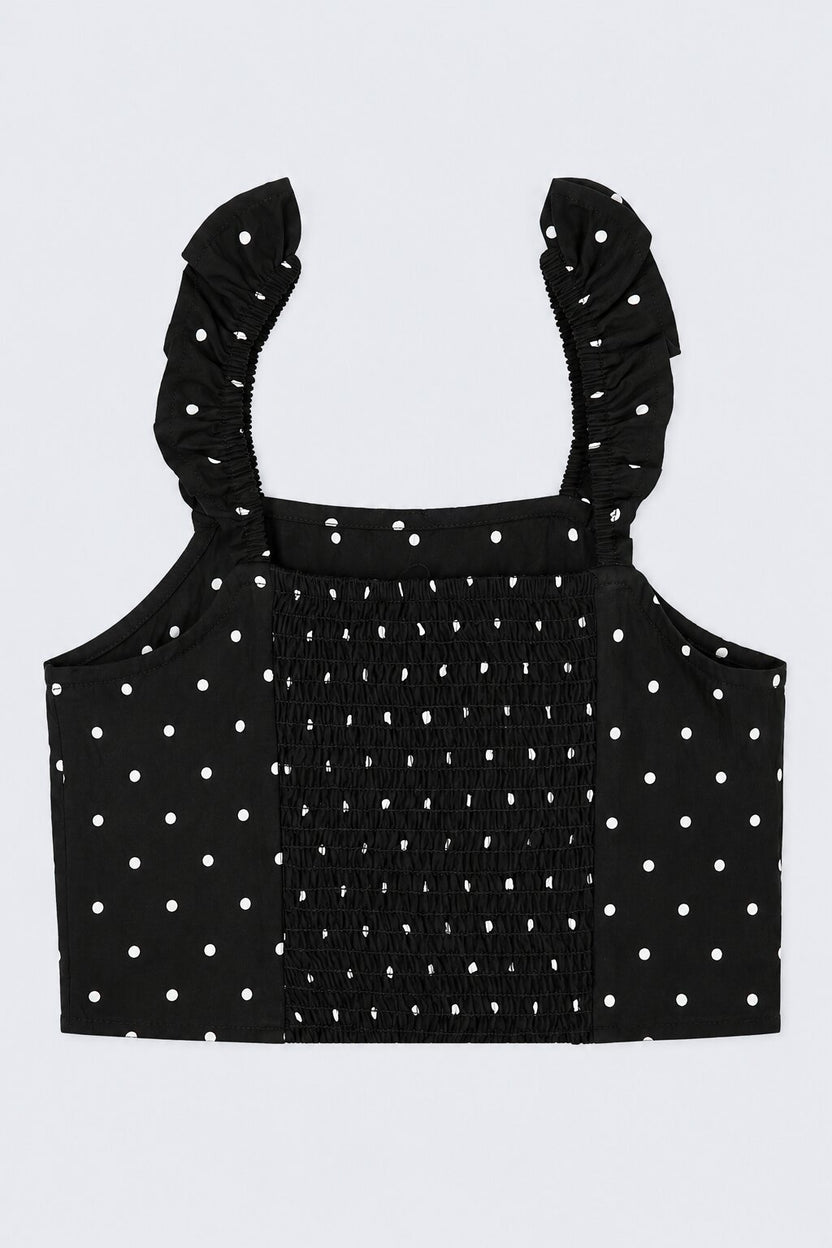 Tweens Girls Black Ruffle Polka Dot Top - Image 4