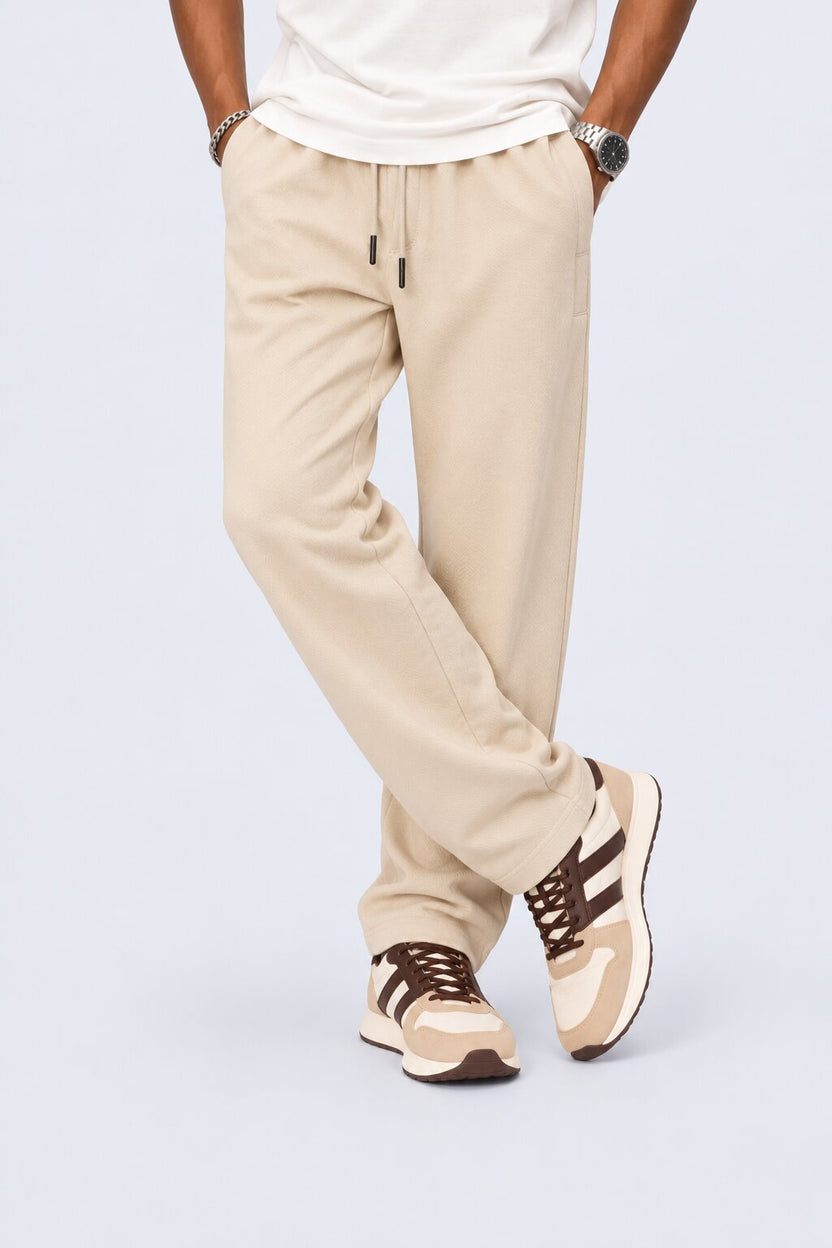 Mens Beige Relaxed Fit Joggers With 3 Pocket - Image 1