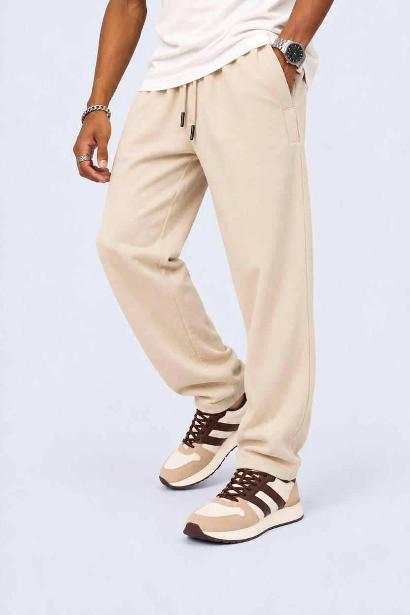 Mens Beige Relaxed Fit Joggers With 3 Pocket - Image 2