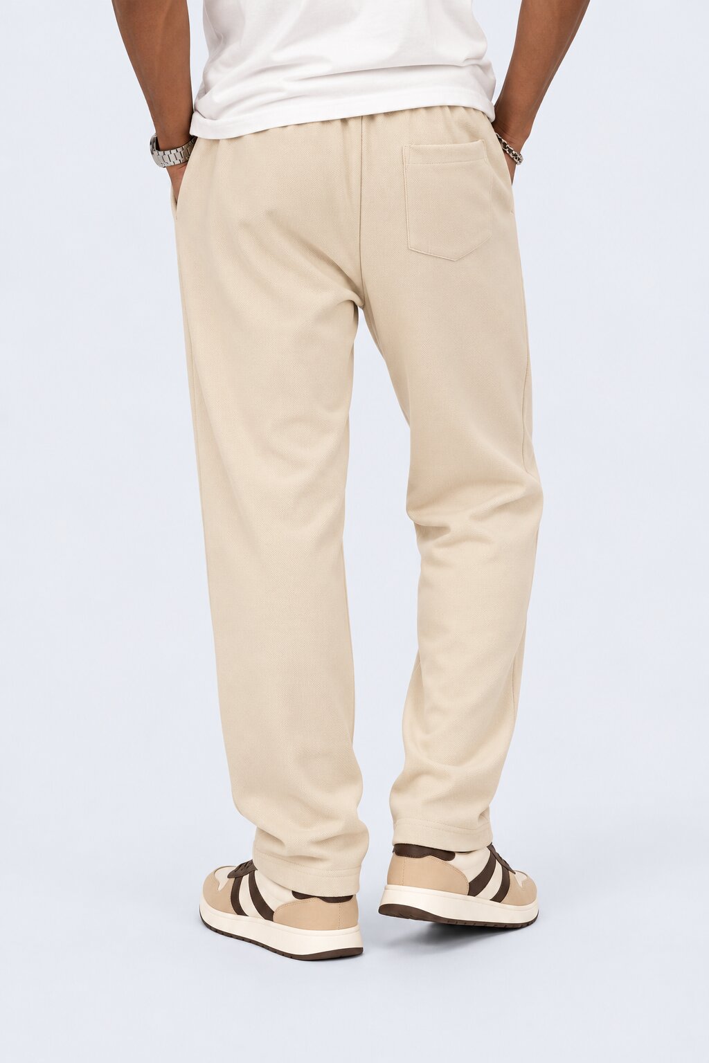 Mens Beige Relaxed Fit Joggers With 3 Pocket - Image 4