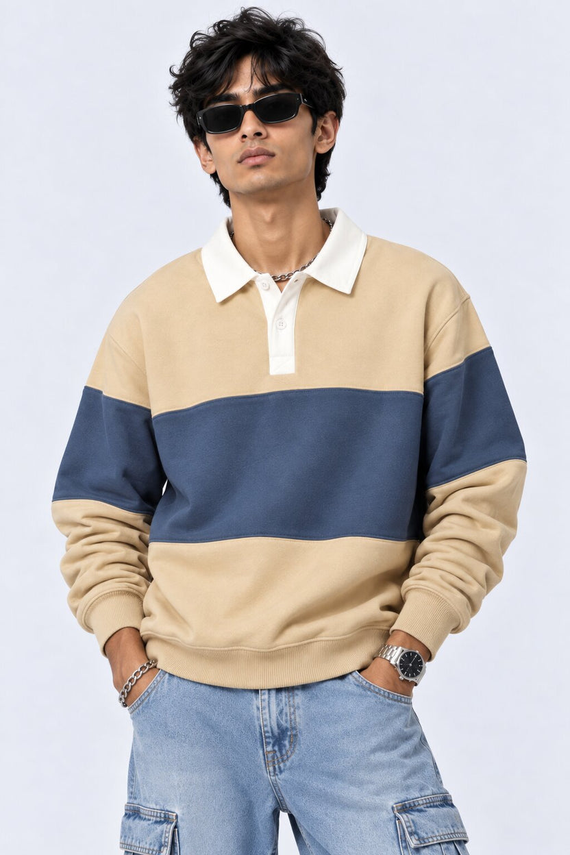 Mens Beige Cotton Blend Regular Fit Sweatshirt - Image 1