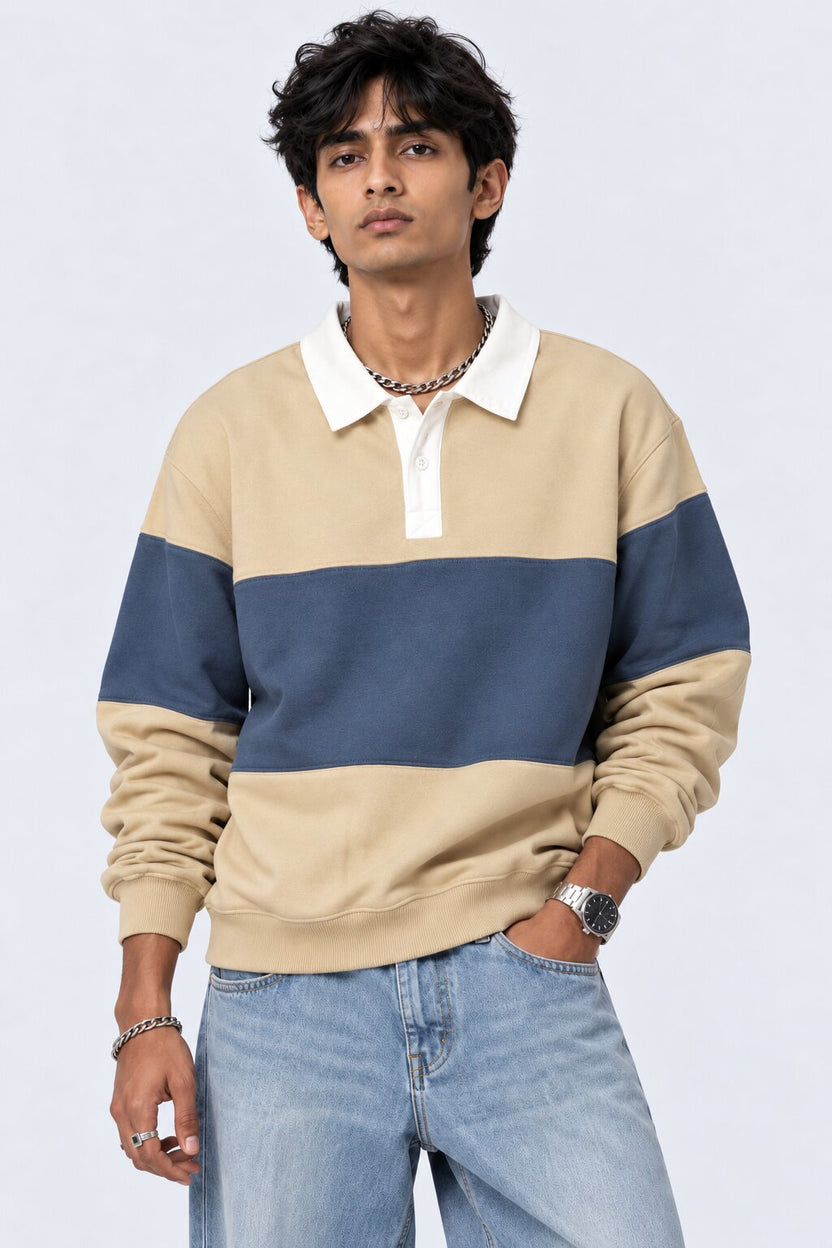 Mens Beige Cotton Blend Regular Fit Sweatshirt - Image 2
